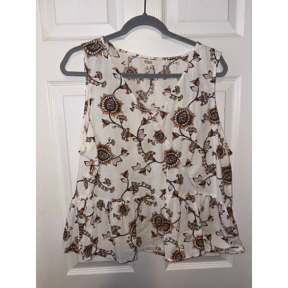 ANA faux wrap boho floral ruffle hem sleeveless blouse size XL